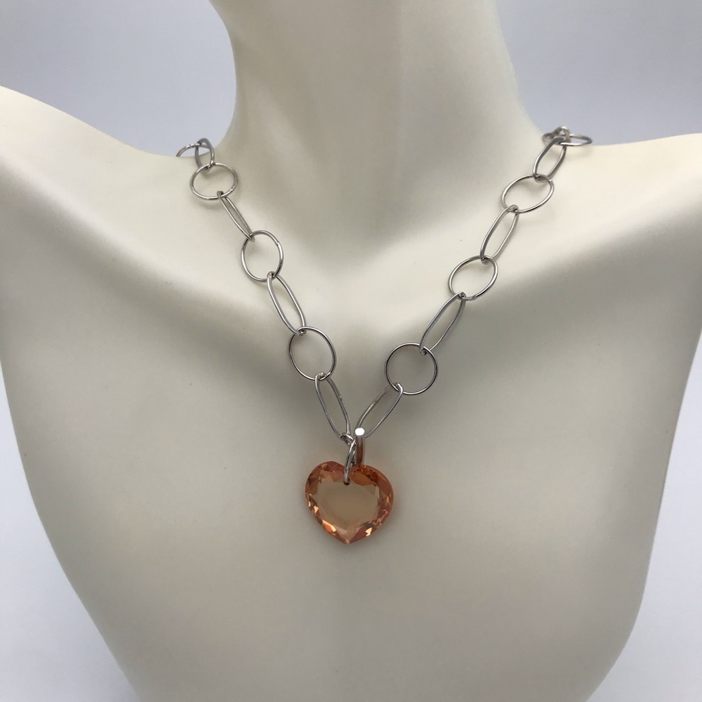 Sterling Silver Crystal Heart Toggle Necklace 18” - image 1